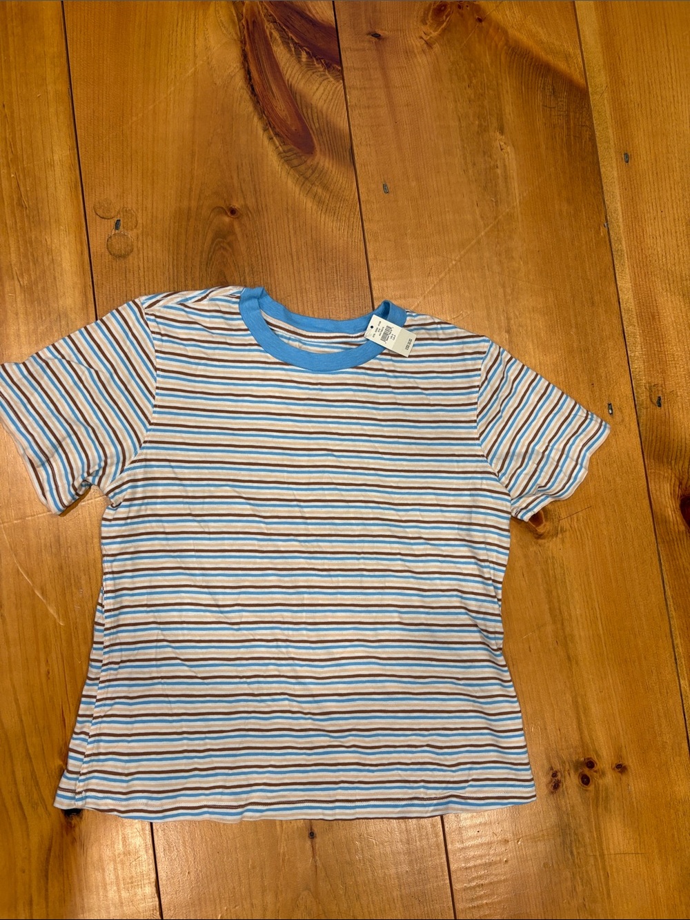aerie White Tee with Blue and Brown Stripes